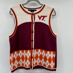 VTG Virginia Tech Hokies Fighting Gobblers Sweater Vest Womens M Embroidered